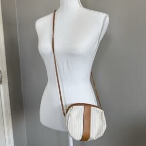 Vintage FENDI Penguin Stripe Crossbody Purse White Brown Made In Italy Authentic